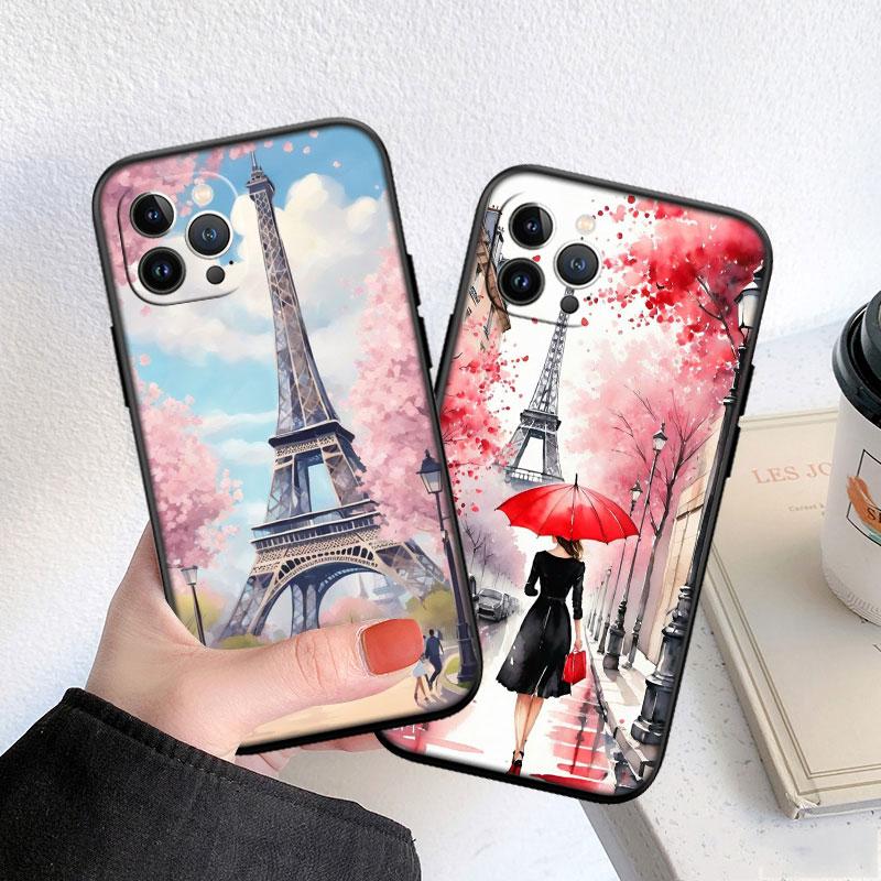 BF87 Paris Eiffel Tower Soft Shell Phone Case for iPhone 16 15 14 13 12 Pro Max Plus Mini