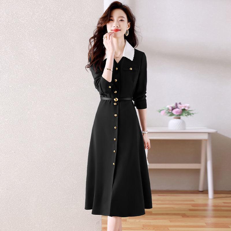Women's Elegant Long-Sleeve Dress - 2023 Spring/Autumn Fashion, Slim Waist & Skirt.