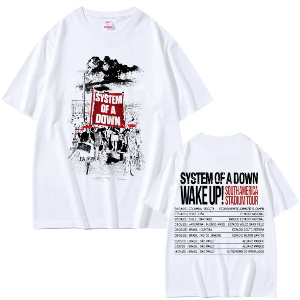 System of A Down Wake Up Tour T-Shirt Herren Damen Vintage Rock Oversized Kurzarm T-Shirt 90er Alternative Metal Merch T-Shirts