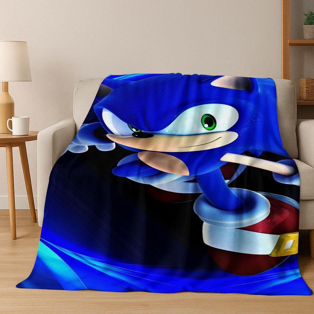 

Classic S-Sonic Game Cartoon Hedgehog Flannel Blanket Soft Warm Throw Blanket for Bed Bedroom Room Living Room Travel Picnic Kid 75x90cm