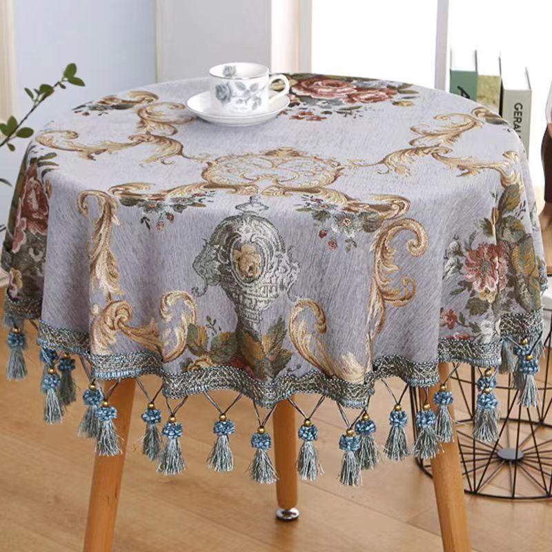 Luxury European Style Round Tablecloth with Tassel Embrodered Table Cover for Wedding Decor Christmas Round Table Cloth