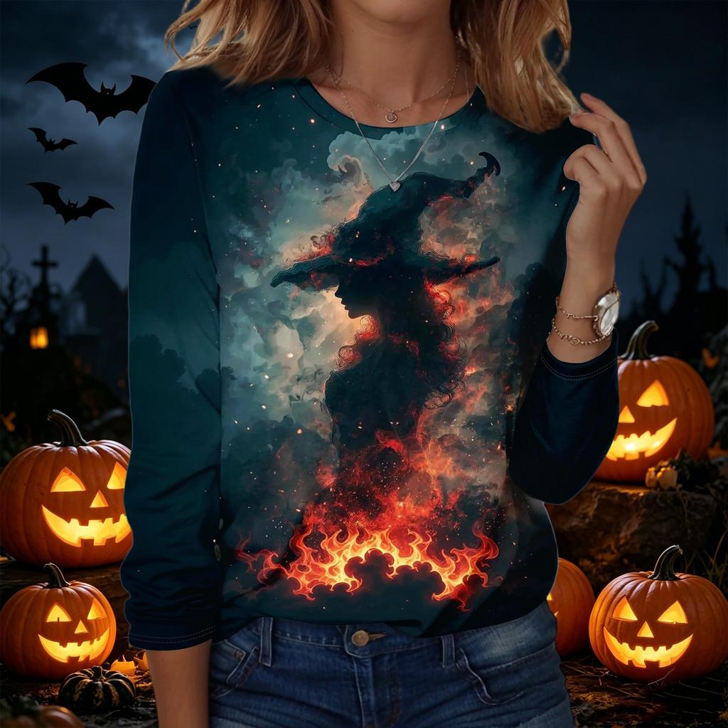 Women's Halloween Graphic Pullover Sweatshirt Long Sleeve Crew Neck Casual Top for Fall and Winter Seasonal Wear