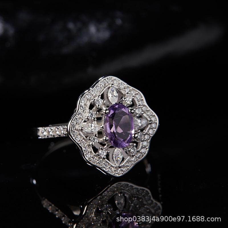 Non-Fading High-End S925 Sterling Silver 18K Gold Natural Amethyst Lucky Treasure Ring Women'S Simple Jewelry