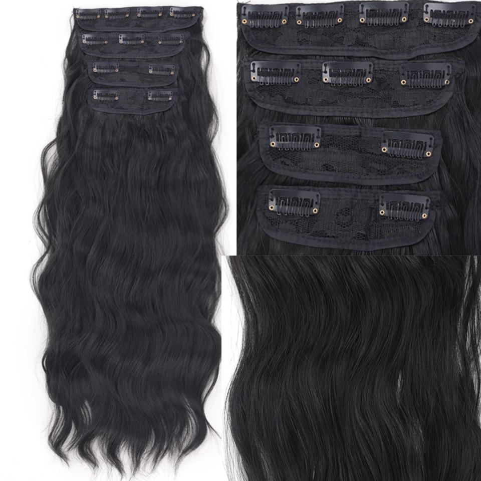 

LUPU Синтетические 4 шт./компл. Длинные волнистые волосы для наращивания на клипсах Темно-коричневые толстые шиньоны 45CM как