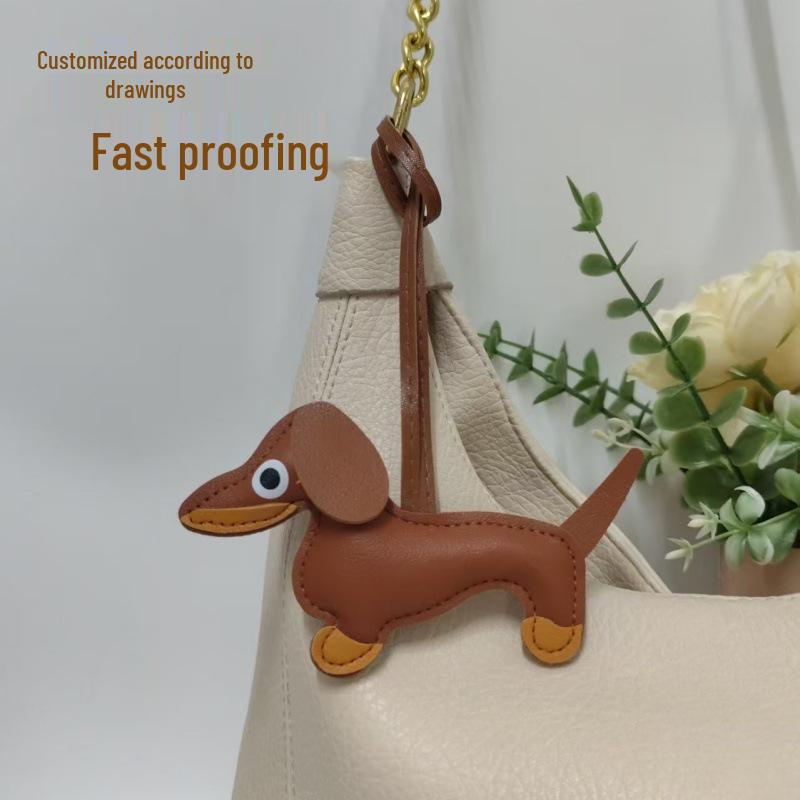 Cross-border Dachshund Pendant: Leather Cartoon Dog Bag & Phone Case Accessory for Cars