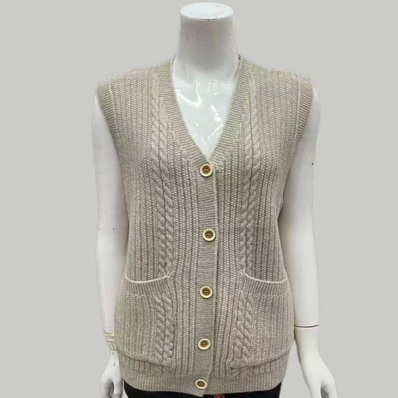 Gilet in Maglia con Scollo a V per Primavera e Autunno da Donna Top in Maglia Senza Maniche Monocolore Vest Cardigan in Maglia Slim-Fit
