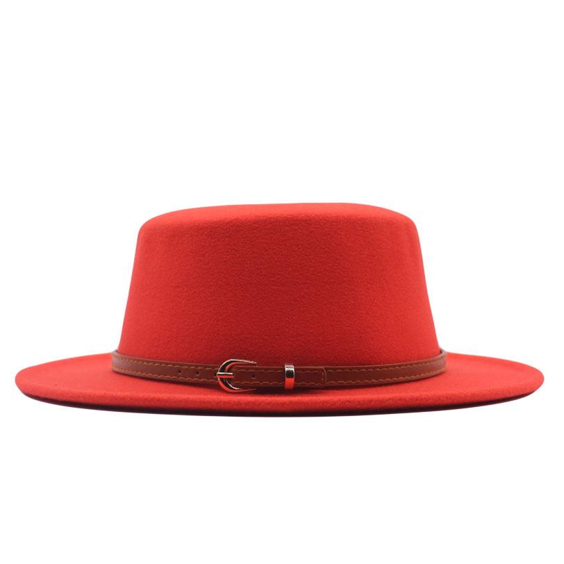 Autumn and winter new British men's top hat, flat-top woolen hat, European and American jazz hat, big-brimmed women's hat