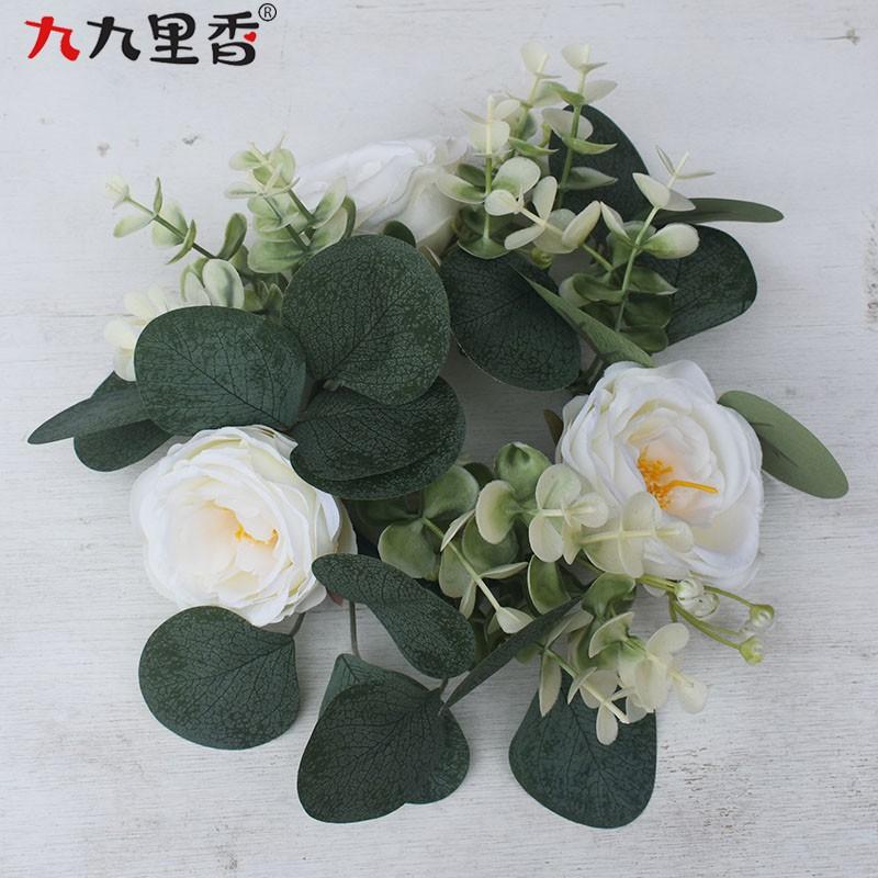25cm Artificial Eucalyptus Rose Candle Ring Table Centerpiece Wedding Decor Home Styling