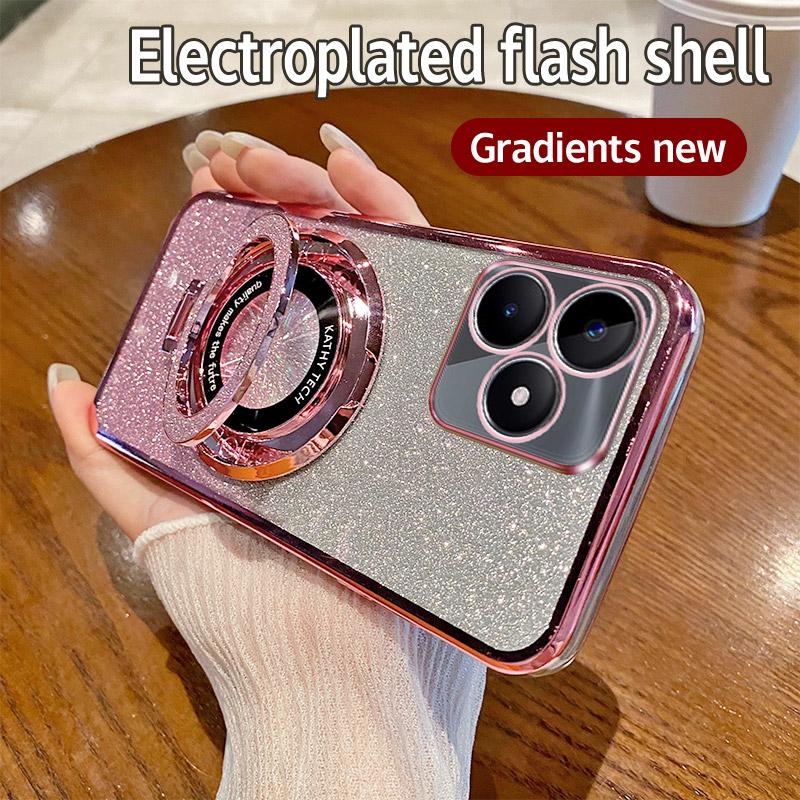 Glitter Ring Holder Phone Case For Realme Note 60 50 5 5i 6i 9i 5 7 8 9 10 11 12 13 14 Pro Plus 4G 5G 14X 14T 12X 11X Soft Cover