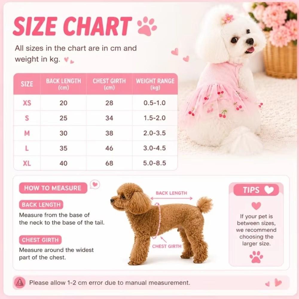 Lace Puppy Skirt Dress Cherry Print Pet Suspender Dress Cute Pet Dog Dress Puppies and Cats