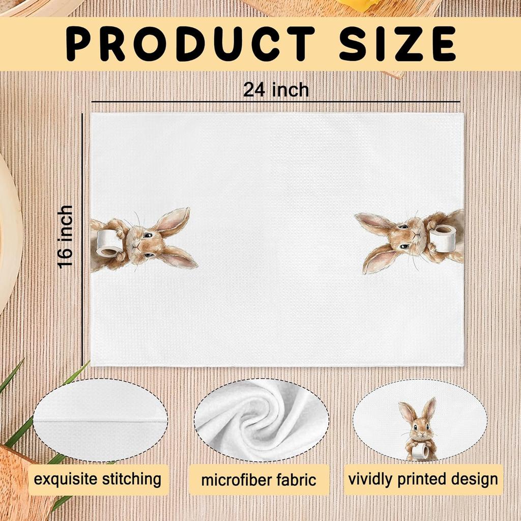 Cute Bunny Rabbit Hand Towels for Bathroom Set of 2, Funny Rabbit Nursery Decor Dish Tea Towels, Easter Bunny Lovers Gifts Hand Towel for Toilet