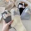 Winter and Autumn Plush Waterfowl Cute Cat Bow-picked Cotton Socks for Children, Mid-length Socks, Sweet Pile-up Socks