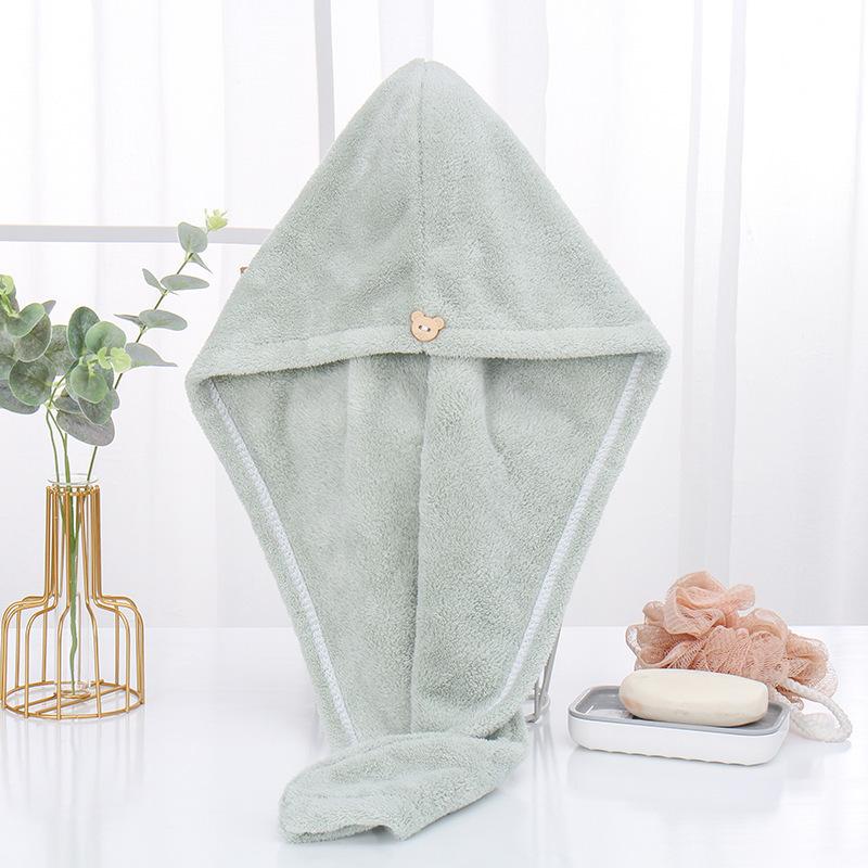 Women Fast Drying Hair Towel Coral Velvet Hair Towel Women Wrap Head Absorption Ater Bath Hat with Button  Bathroom Supplies