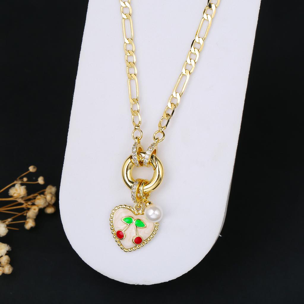 9 Color Fruit Cherry Strawberry Crystal Pendant Necklace 3:1 Chain Jewelry Lucky for Woman Casual Holiday Aesthetic Jewelry Gift
