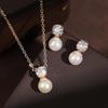 ZAKOL Elegant Round Cubic Zirconia Imitation Pearl Necklace Earrings For Women Bridal Wedding Party Jewelry Gift