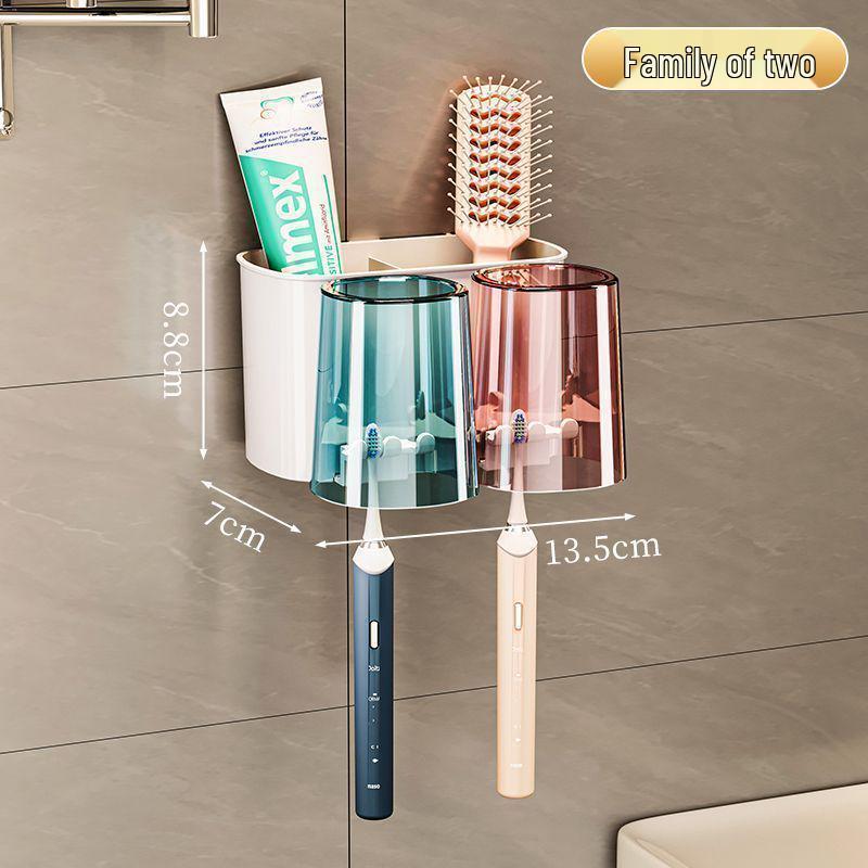 Electric Toothbrush & Mouthwash Cup Holder - No-Drill Wall-Mounted Multi-Functional Bathroom Organizer.