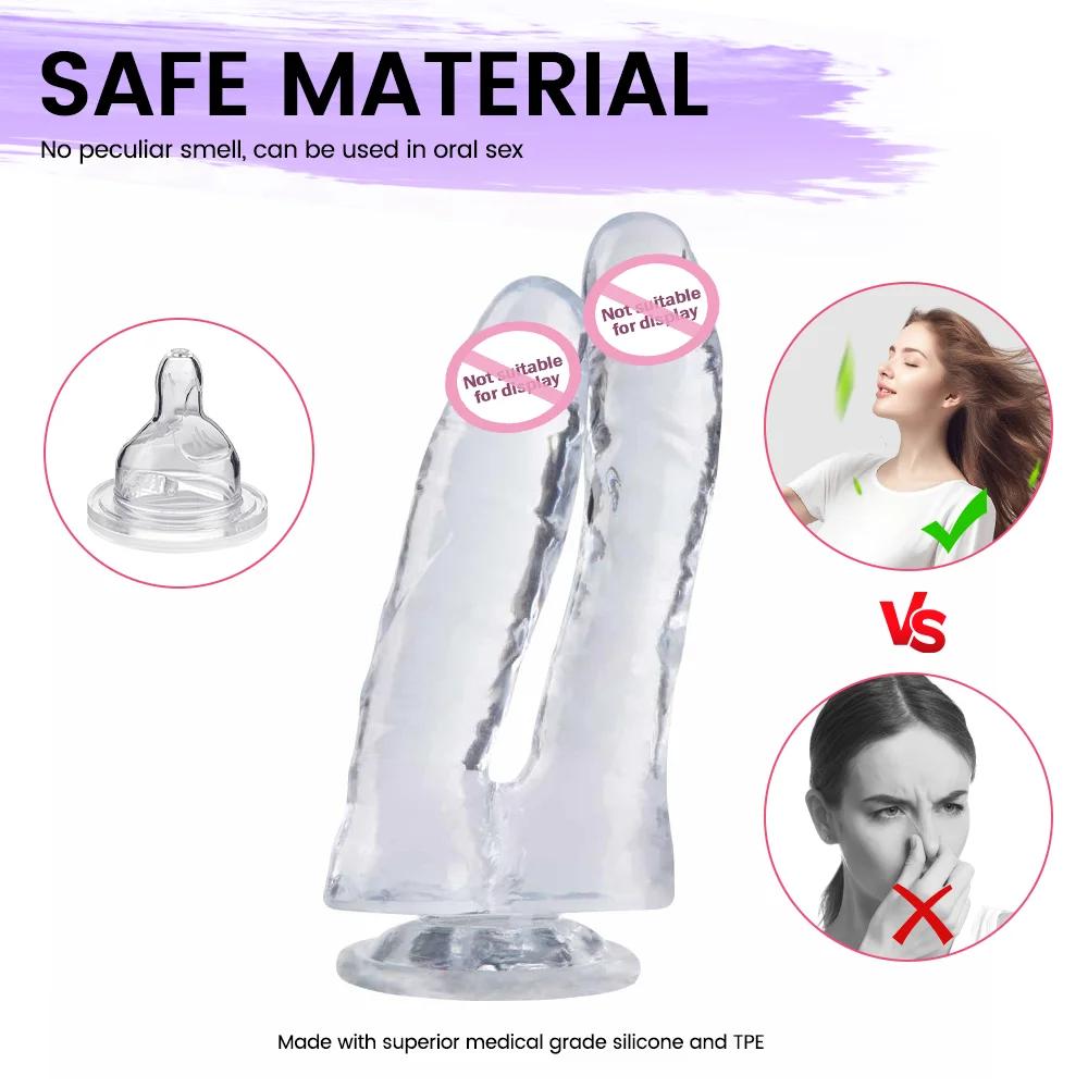 Crystal Jelly Dildo Double Stick Dick Penis g-Spot Anal Masturbator Men Women Lesbian Gay Adult Sex Toy For Couples  for  Woman