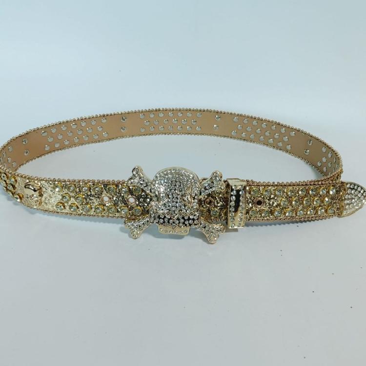 Versatile Male Female Skull Rivet Waist Belt with Rhinestone Buckle Adjustable