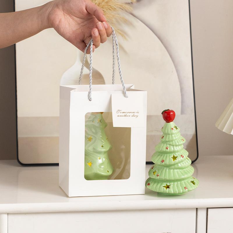 Ceramic Christmas Tree Night Light Xmas Desktop Decoration Ornaments Practical High-End Holiday Gift for Girls - Without Battery