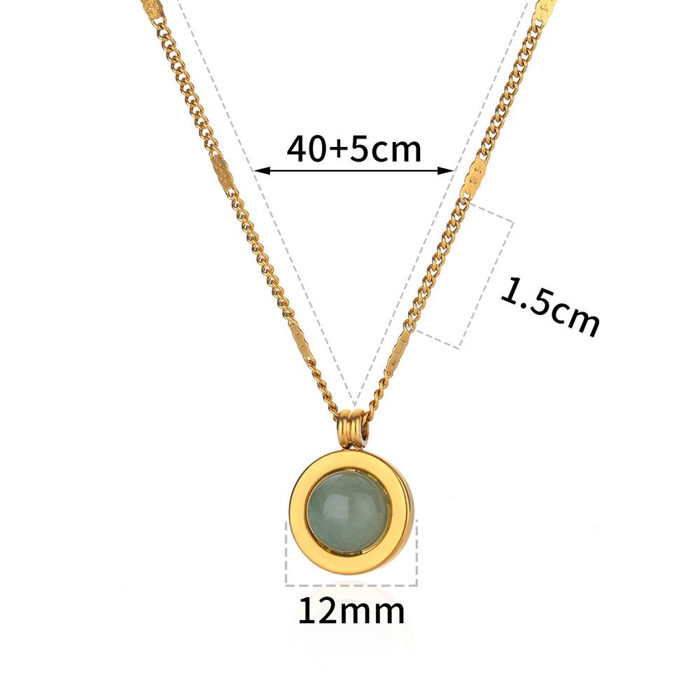Green Nature Stone Pendant Stainless Steel Necklaces For Women Gold Color Round Stone Necklace Party Wedding Jewelry Gift Mujer