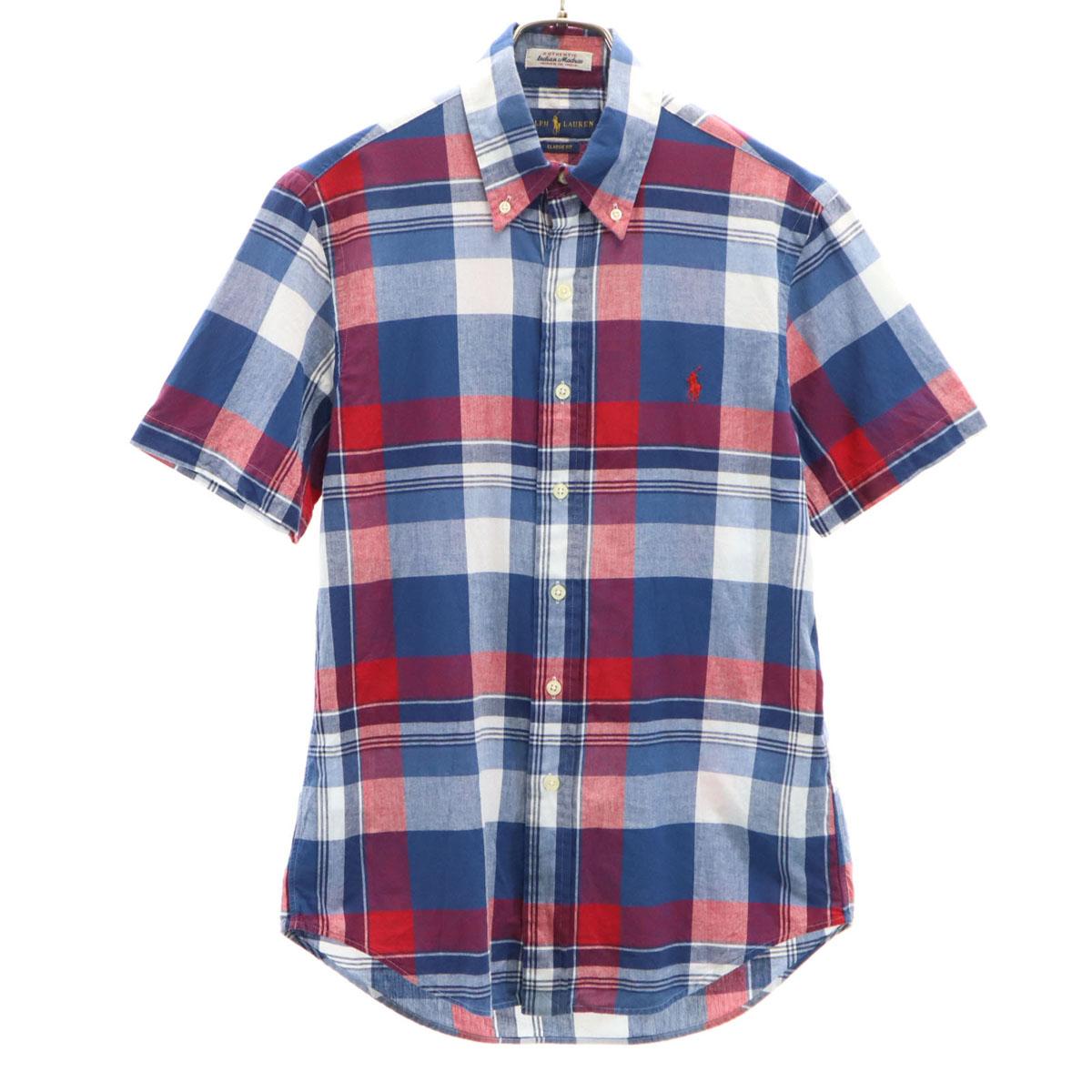 

RALPH LAUREN Рубашка с коротким рукавом в клетку Классический крой На пуговицах XS Мужская Б/у