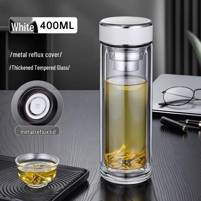 FUGUANG Double-Wall Borosilicate Glass Travel Mug with Tea Infuser