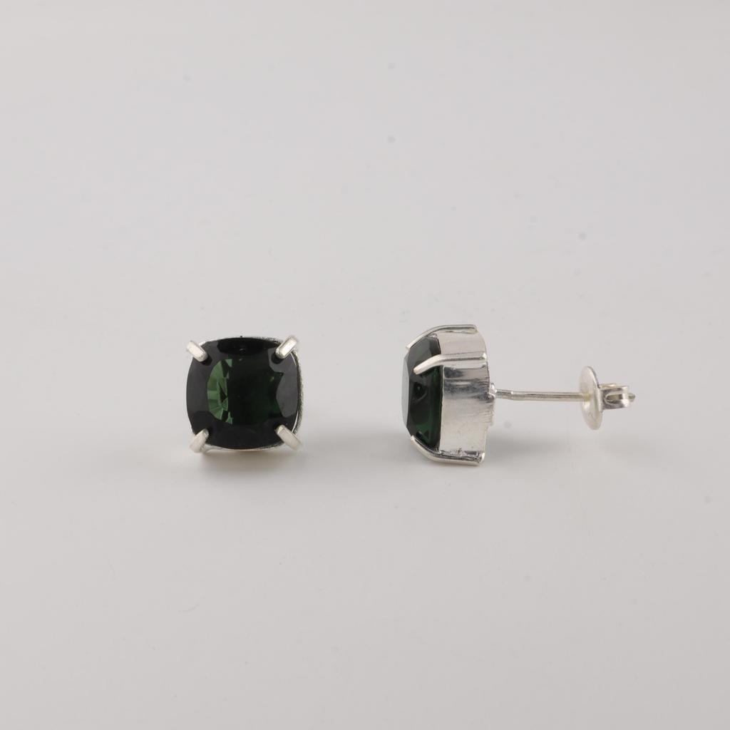 Green Tourmaline Gemstone 925 Sterling Silver Jewelry Handmade Stud Earring 1" For Your Love EE-181-17