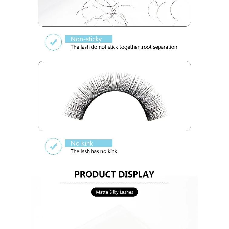 Yelix Matte Classic Volume Lash Extensions 7-16mm D+ Curl Premium Silk Eyelashes Professional Supplies for Eyelash Extension