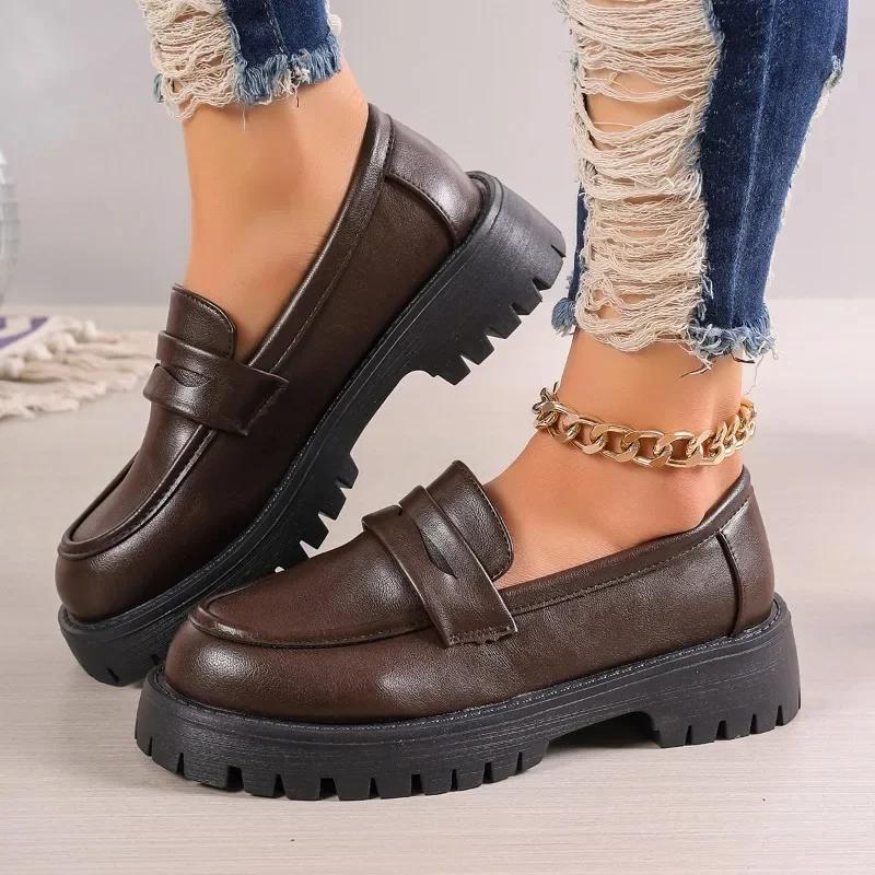 Fashion Female Shoes on Sale 2024 High Quality Slip on Women Pumps Autumn Round Toe Solid  Dress Platform Block Heel Large Size Loafers