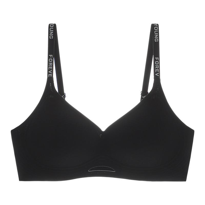 Thin Ice Silk Seamless Lingerie Women's Gathering Bra Thin Letter Shoulder Strap Breathable Bra Push Up Bra