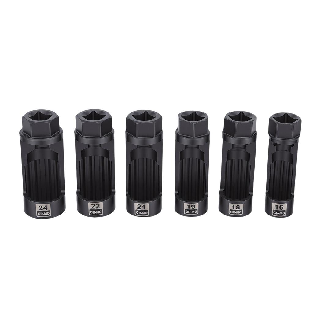 6ks Sada nástrčných klíčů na matice tlumičů 16mm 18mm 19mm 21mm 22mm 24mm   Sada klíčů pro demontáž matic tlumičů