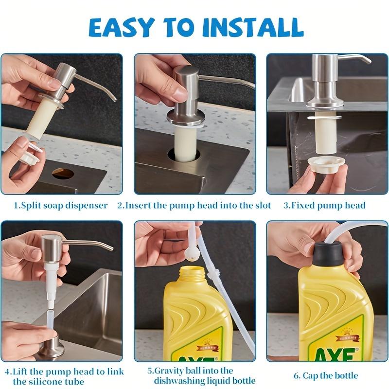 1 Set of Kitchen Sink Liquid Soap Dispenser, Extended Tube with Stainless Steel Push Head,soft Hose-equipped Soap Bottle Accessory,sink Detergent Pump