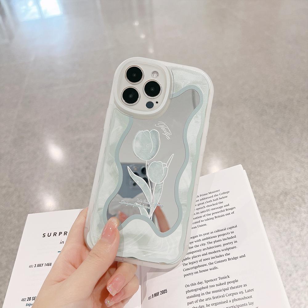 Frosty Style Flower Iphone16pro Max Mobile Phone Case 15 Apple 11 Makeup Mirror XR Suitable for 14pro