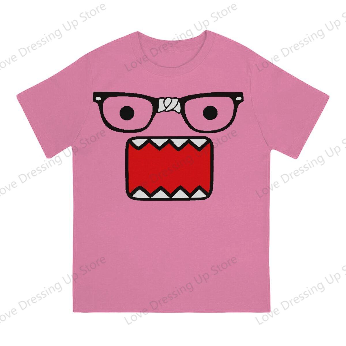 Comfortable season Domo Kun Print Grappig T-shirt met Korte Mouwen Heren Dames Veelzijdig Koppel Tops M rozerode kleur