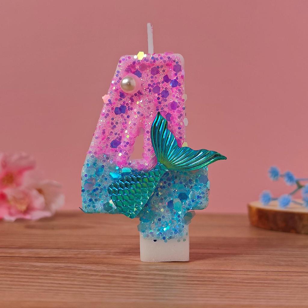 Handmade Ocean Mermaid Pearl Candle Numbers - Birthday Cake Decoration for Girl's First Birthday