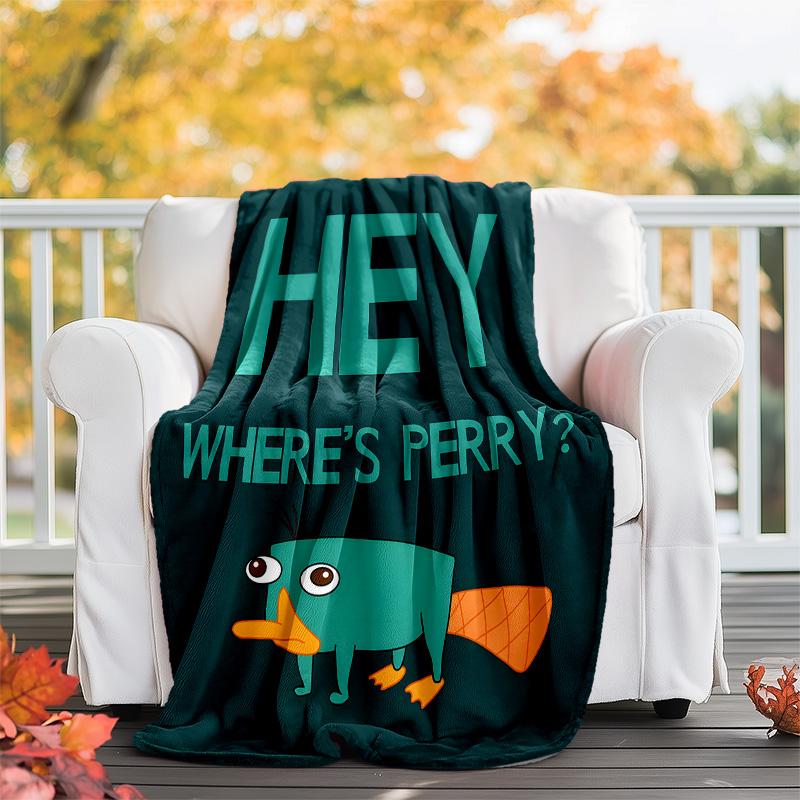 1pc Phineas and Ferb4 Theme Blanket - Digital Print, Polyester, Cozy for All Seasons, Perfect for Outdoor, and Travel