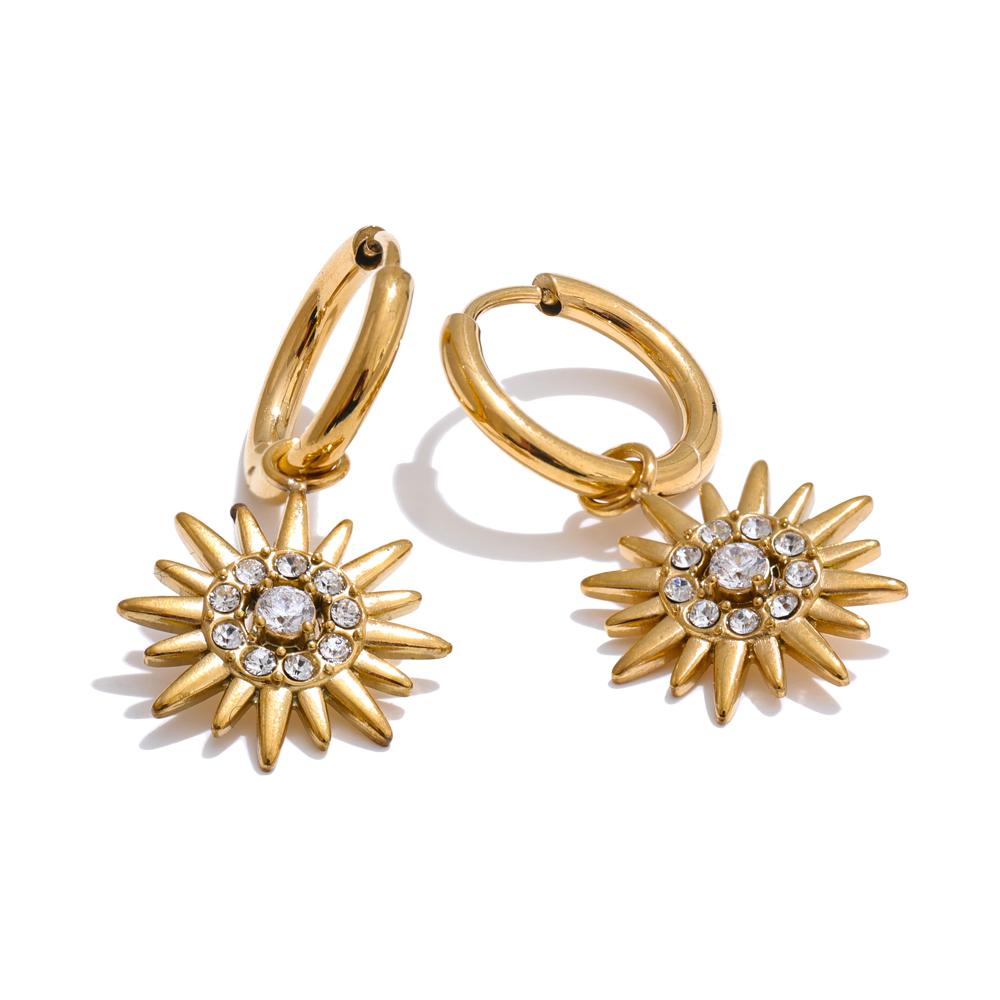 

Yhpup Exquisite Inlaid Zirconia Sun Drop Hoop Earrings for Women Stainless Steel Delicate Daily Jewelry Hypoallergenic