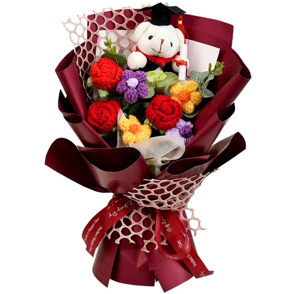 Plush Animal Graduation Bear Plush Toy Handcrafted Simulated Bear Doll Bouquet  Graduation Gifts красный