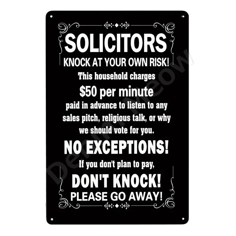No Soliciting Funny Metal Sign for House Office Shop Decor Please Do Not Knock Or Ring Doorbell Warning Sign Halloween Decor