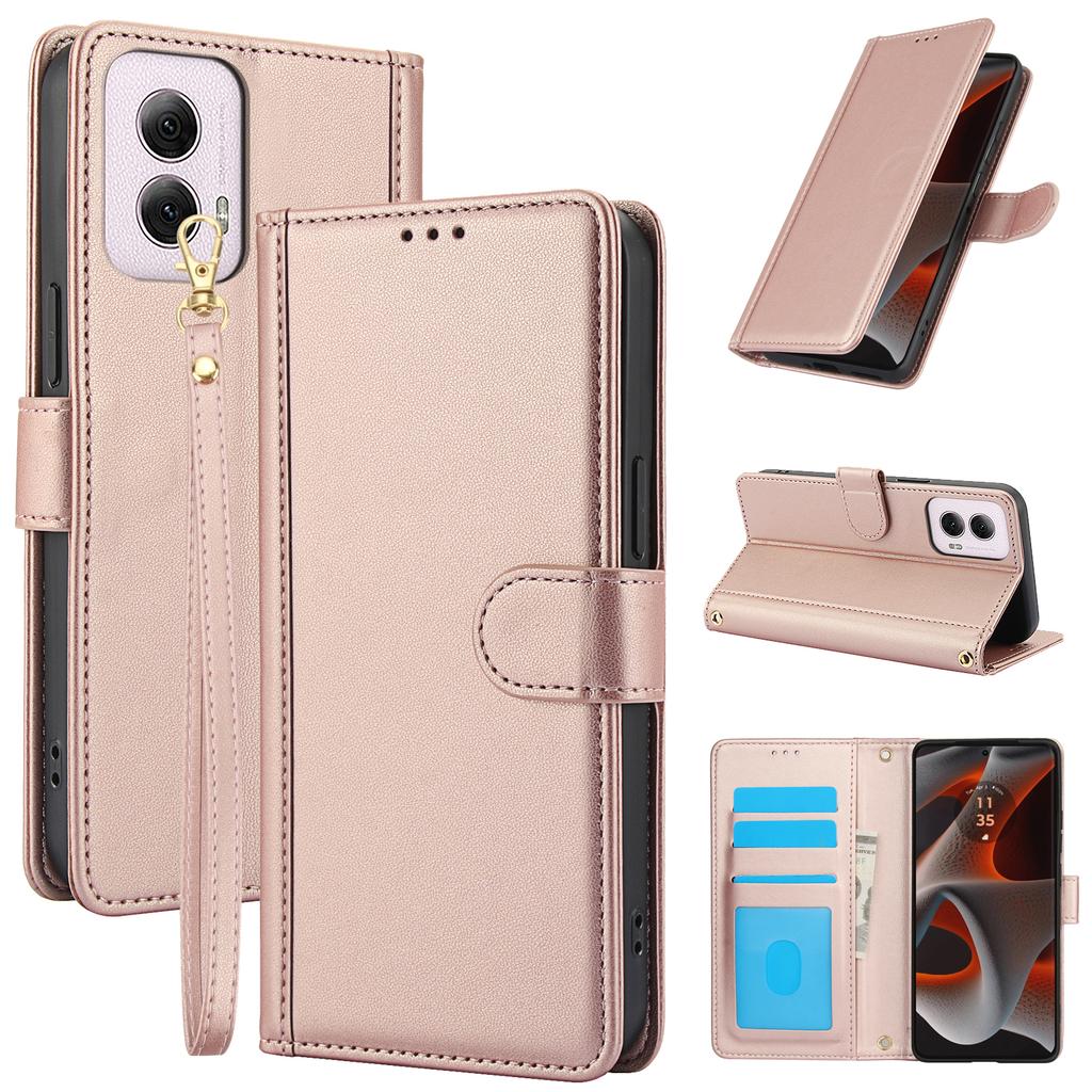 SY-003 For Motorola Moto G Power (2024) Case PU Leather Stand View Phone Wallet Cover with Hand Strap