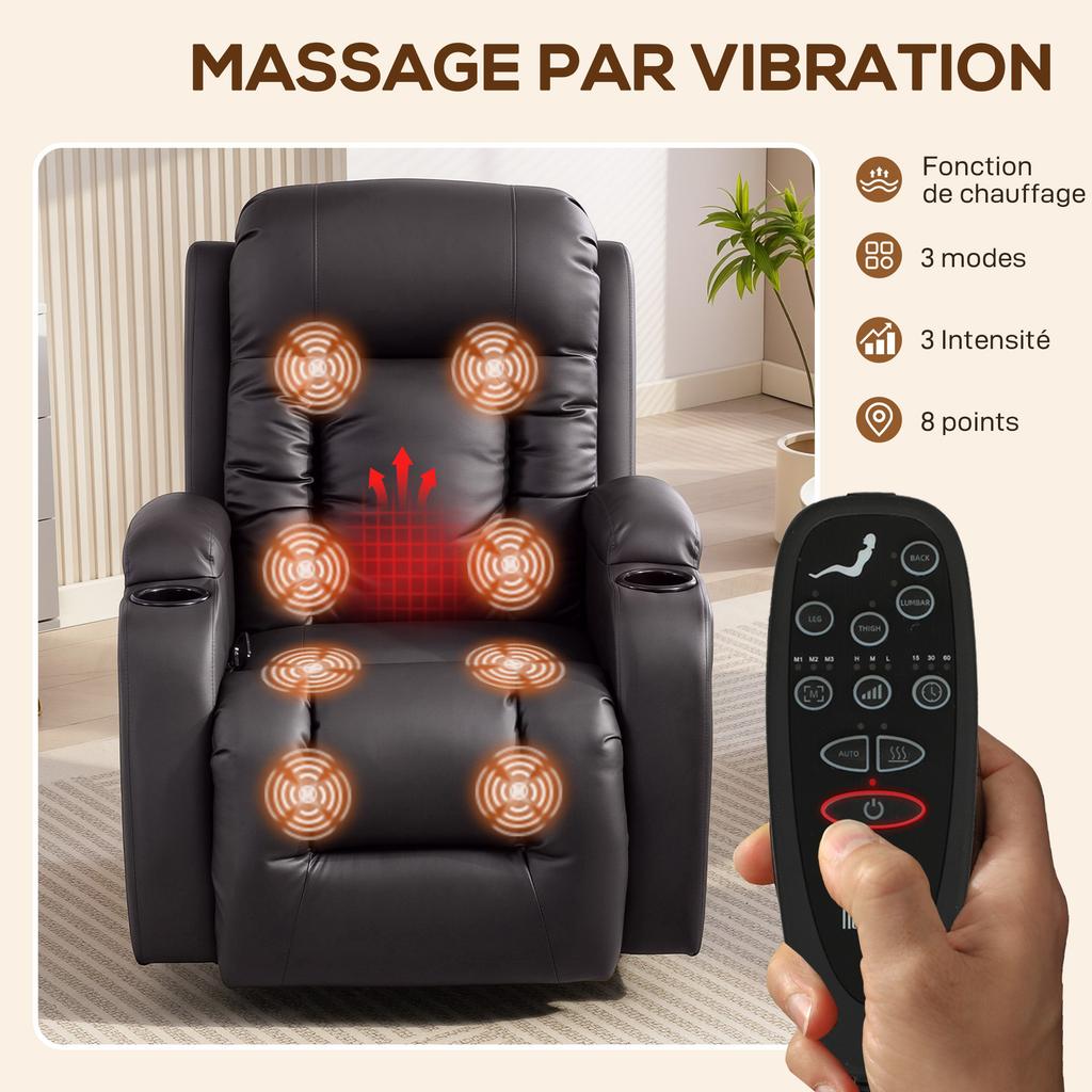 Reclining Massage Heating Chair, Relaxation Chair, Backrest, 360 Swivel, 82 x 99 x 103 cm, Brown