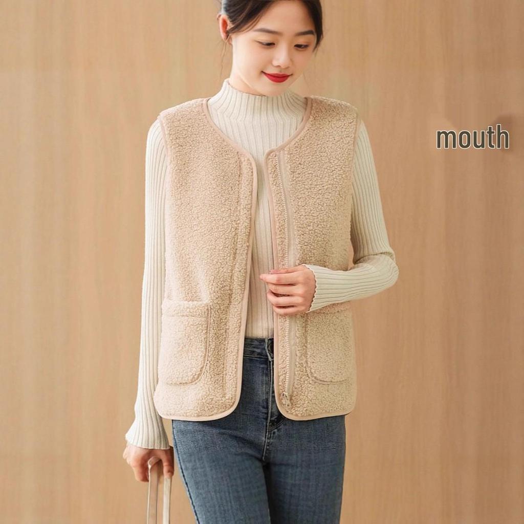 Women's Lambswool Slim-Fit Vest: Versatile 2025 Autumn/Winter Korean Fashion Fleece Outerwear Sleeveless Jacket.