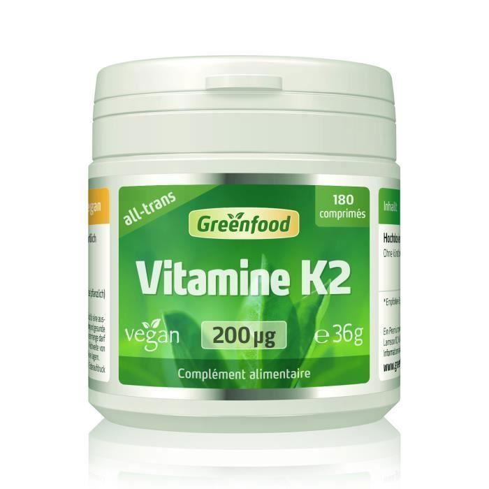 Greenfood vitamine k2 (mk7, all-trans), 200 mcg, dose élevée, 120 gélules, vegan. sans additifs artificiels.
