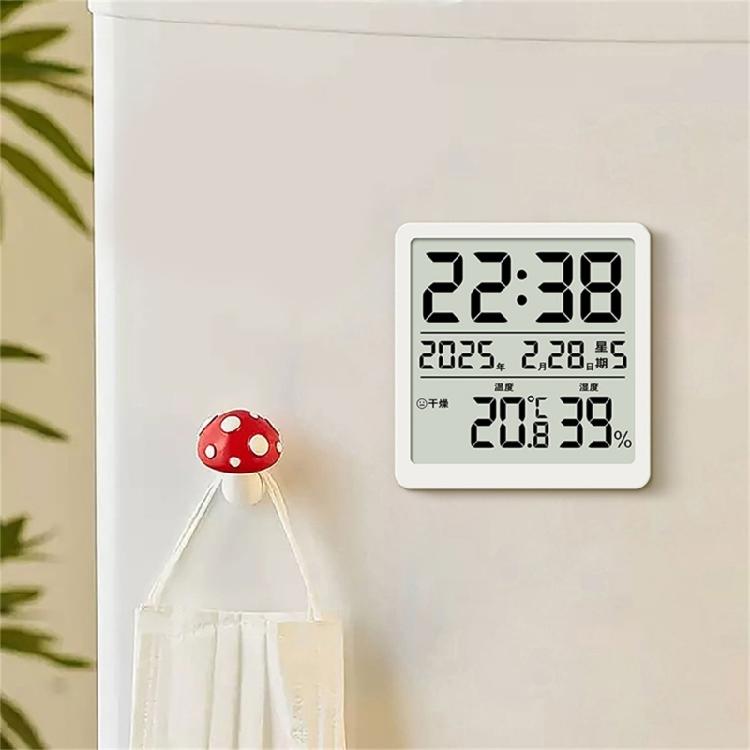 Modern LCD Digital Clock with Time Date Temperature Humidity Display Battery Operated Support Stand Desk Wall Clock