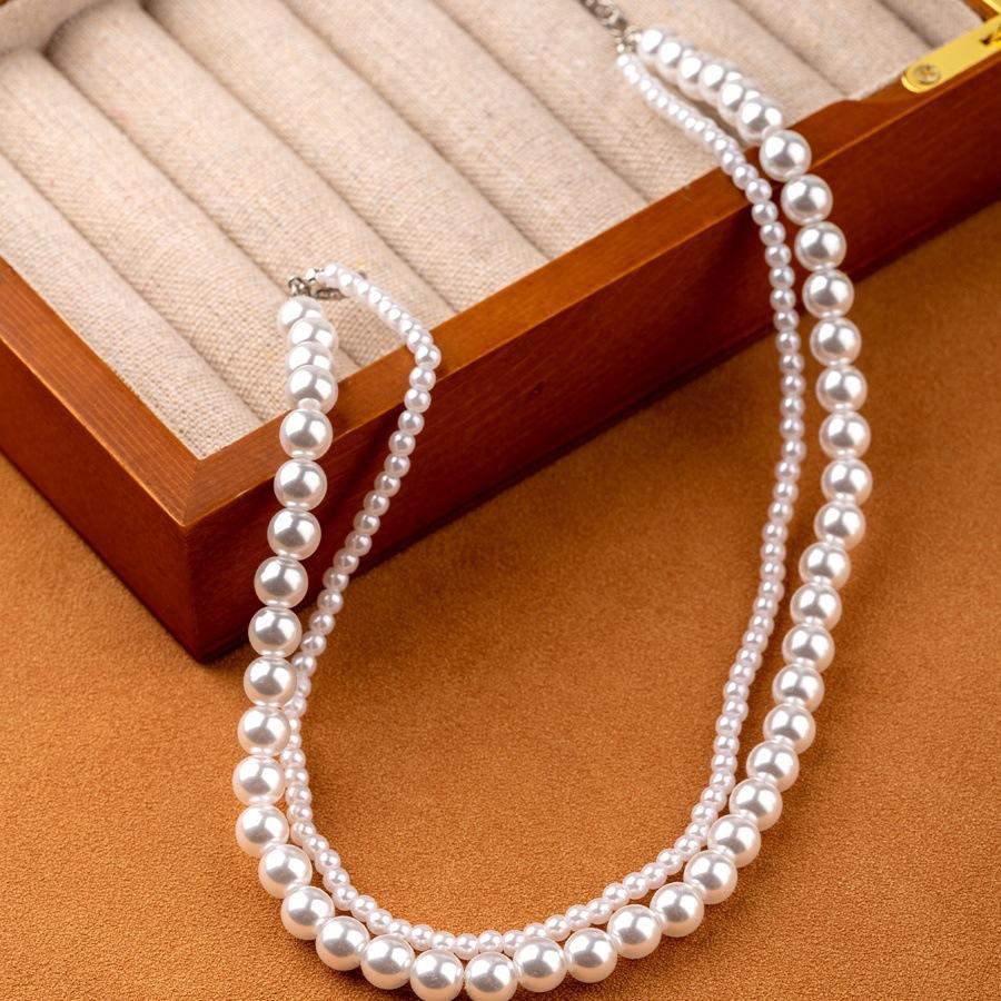Podwójny naszyjnik z koralików elegancki łańcuszek na szyję łańcuszek na obojczyk perłowy lekki luksusowy łańcuszek