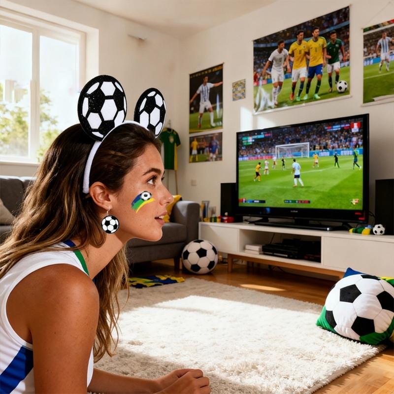 3Pcs Soccer Fan Hairband Set With Geometric Ball Design Hair Ornament Earrings And Skin Decal For Parties