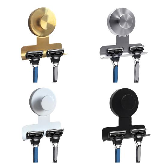 2Pcs Suction Cup Shaver Holder Wall Mounted No Tools Required Stainless Steel Hook Removable Razor And Shaver Organizer for Bathroom Shower