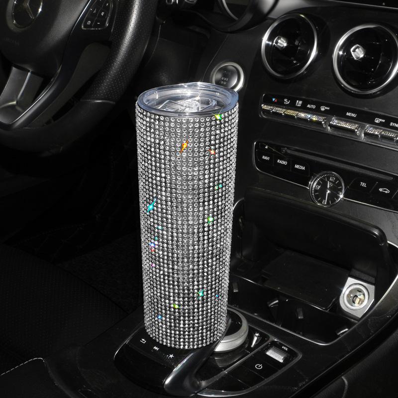 500ml Diamond Crystal Car Bottle Stainless Steel Water Bottle Bling Rhinestones Vacuum Flasks Coffee Cup Tumbler Car Accessories