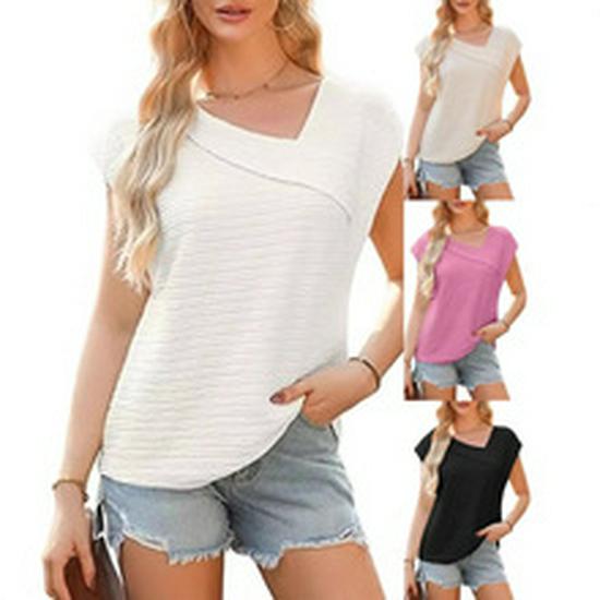 European & American Spring/Summer 2025 Women's Ruffle Round Neck Short-Sleeve Casual Top