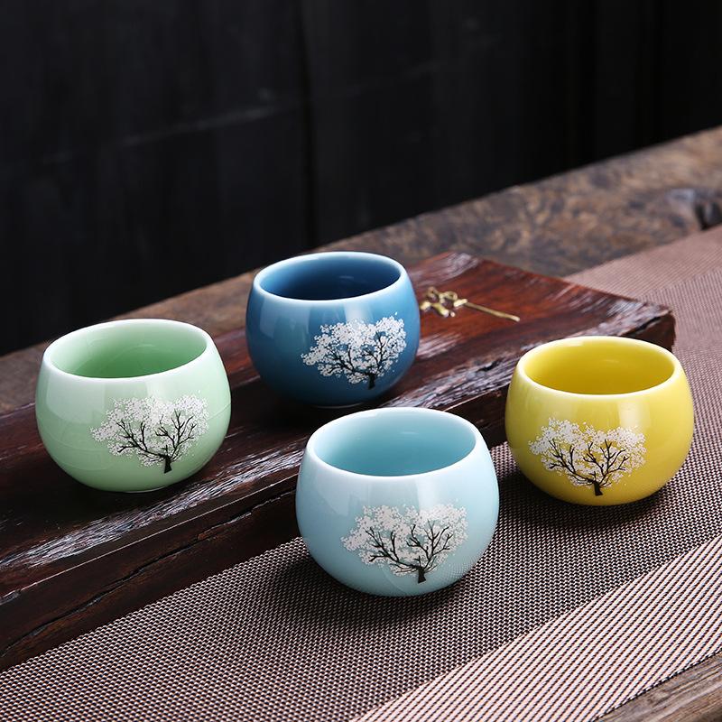 NEW TikTok Same Style -Changing Camellia Kung Fu Tea Set Tasting Glaze Color Ge Kiln Master Cup Female Factory Wholesal
